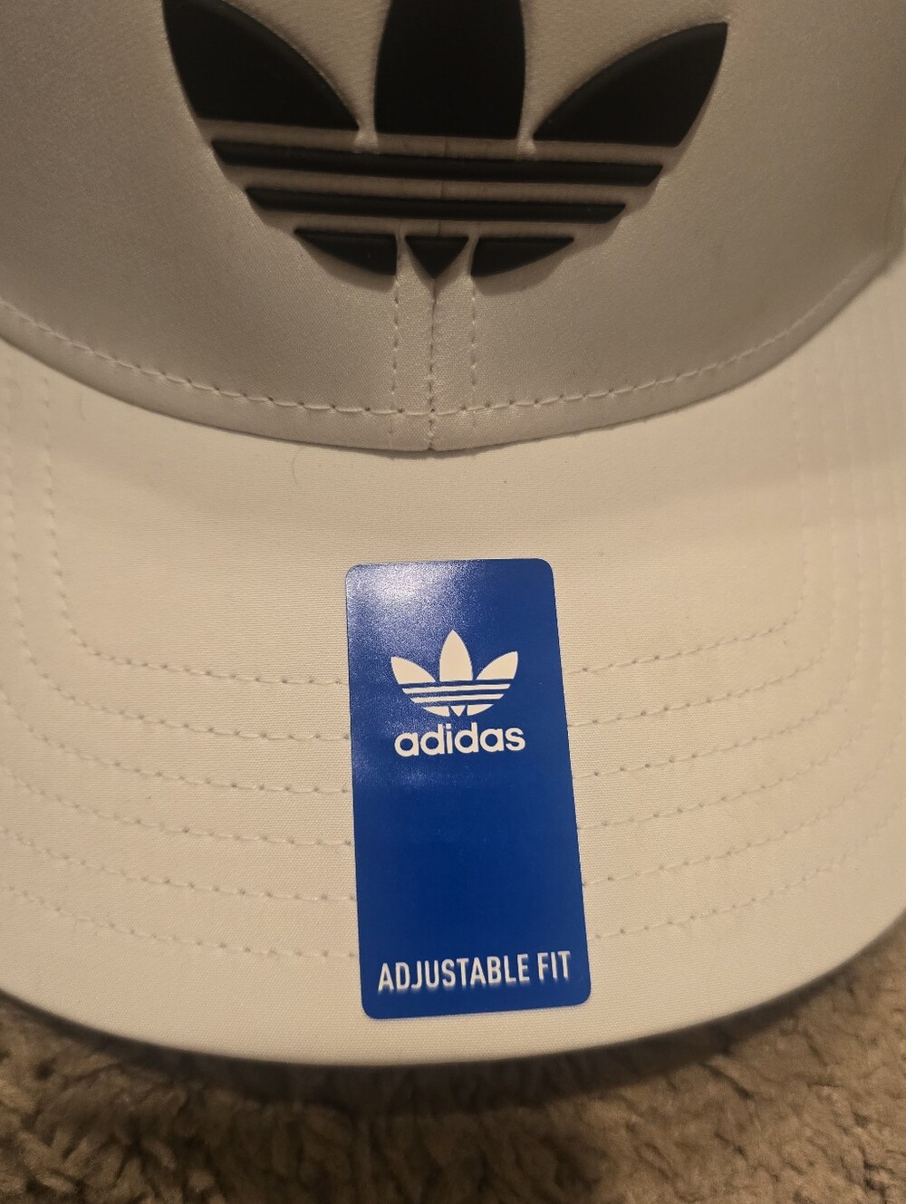 Men's Adidas Trefoil Logo White Adjustable Snapback Hat Cap NEW With Tags - Picture 2 of 6